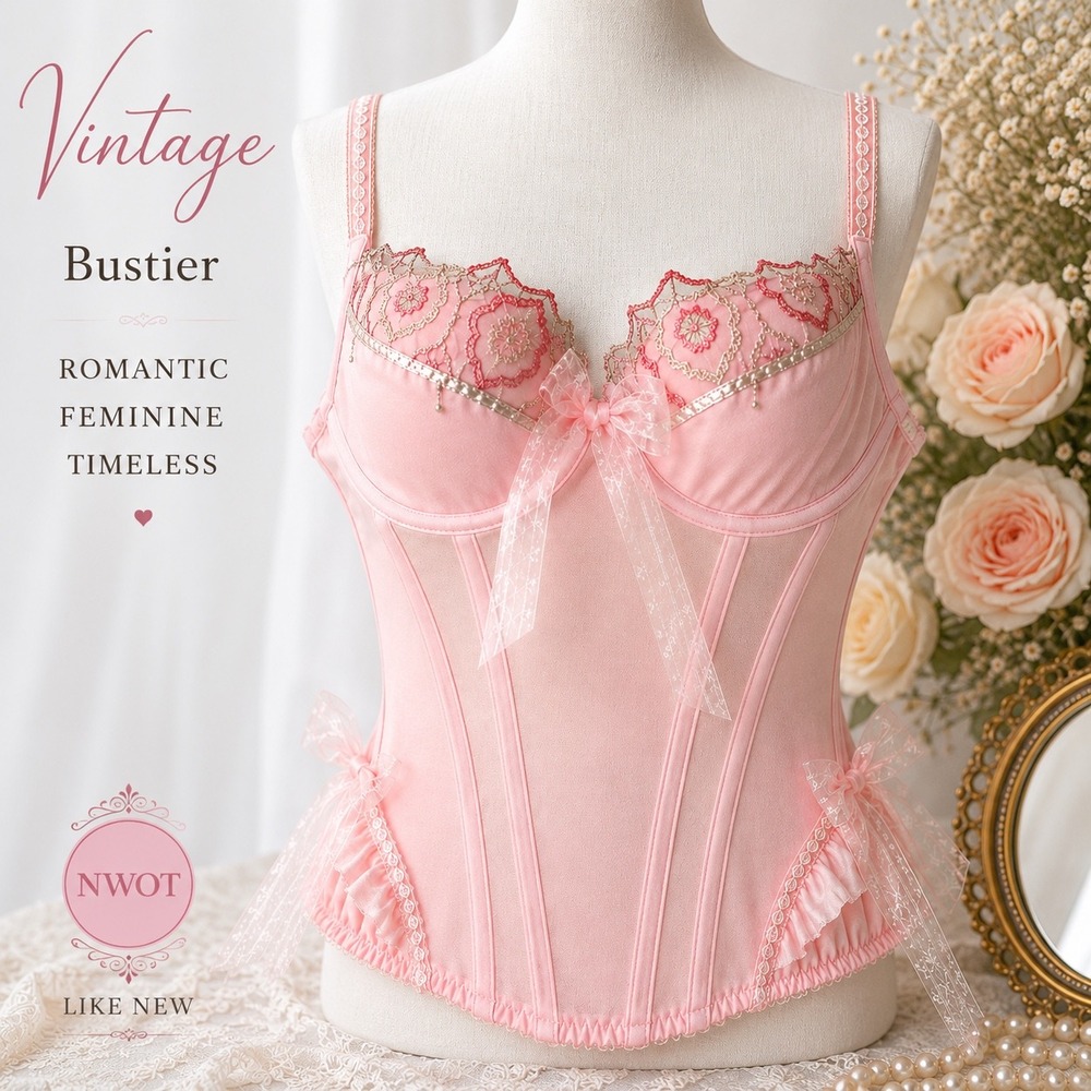 Vintage Pink Embroidered Lace Bustier Corset Y2K Coquette Lingerie NWOT